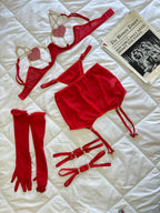 AMORET JARTİYER SET KIRMIZI ( ELDİVEN HEDİYE)