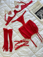 AMORET JARTİYER SET KIRMIZI ( ELDİVEN HEDİYE)