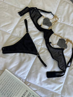AMORET JARTİYER SET SİYAH ( ELDİVEN HEDİYE)
