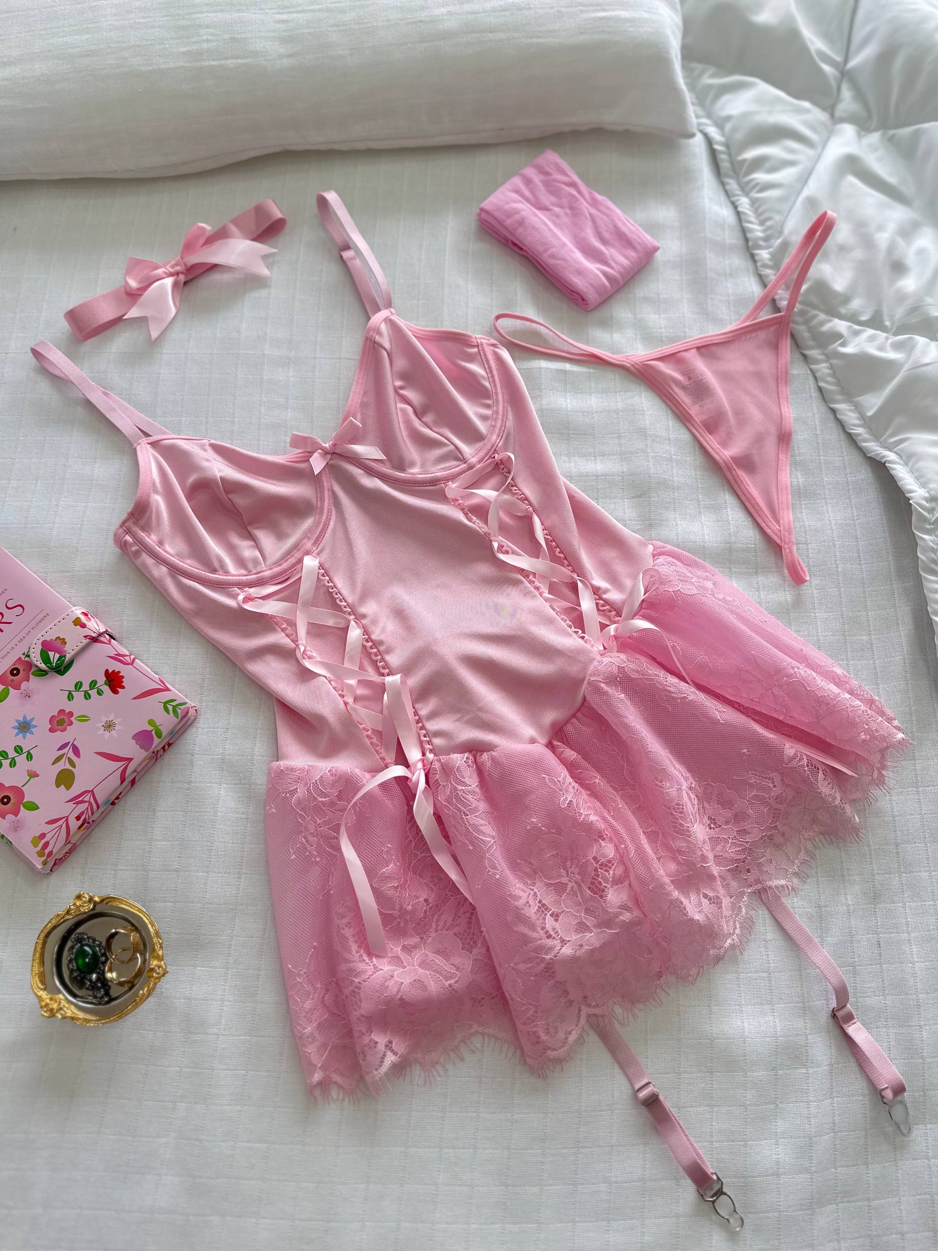 LOLLY BABYDOLL PEMBE (ÇORAP HEDİYE)